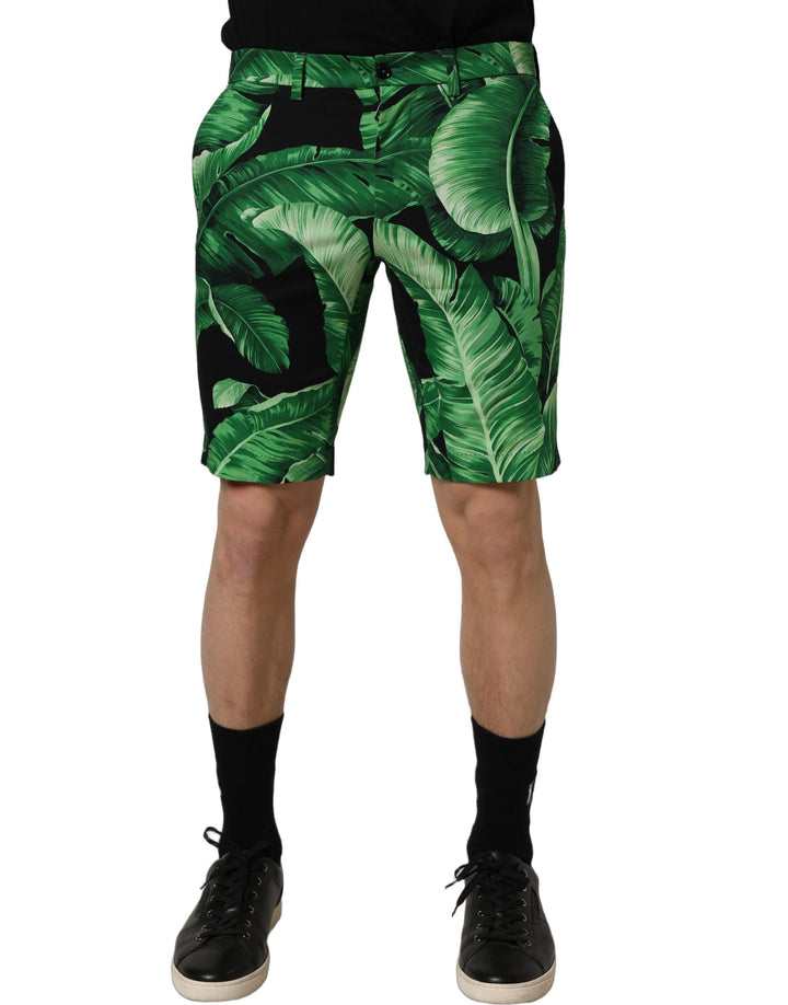 Men’s Dolce &amp; Gabbana Black Green Banana Leaf Men Bermuda Shorts
