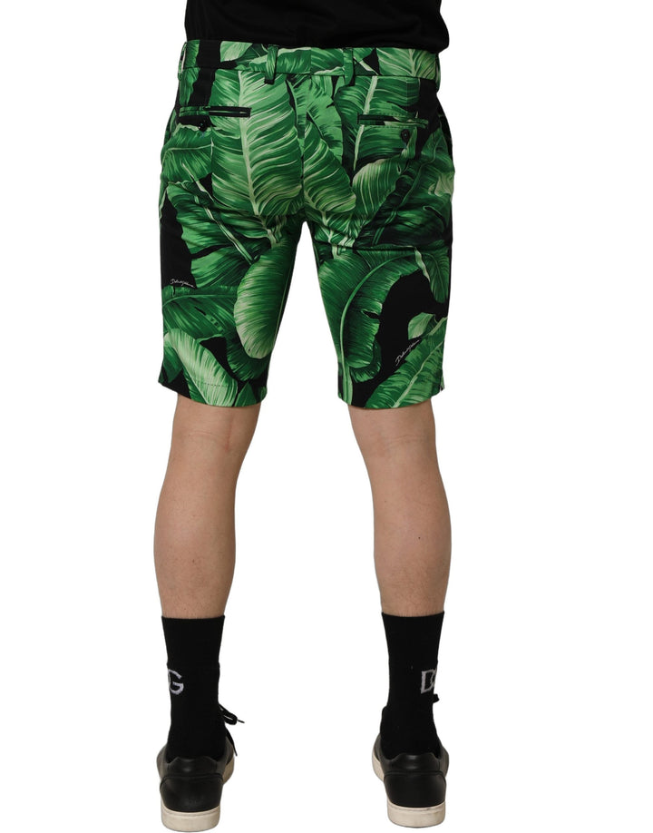 Men’s Dolce &amp; Gabbana Black Green Banana Leaf Men Bermuda Shorts
