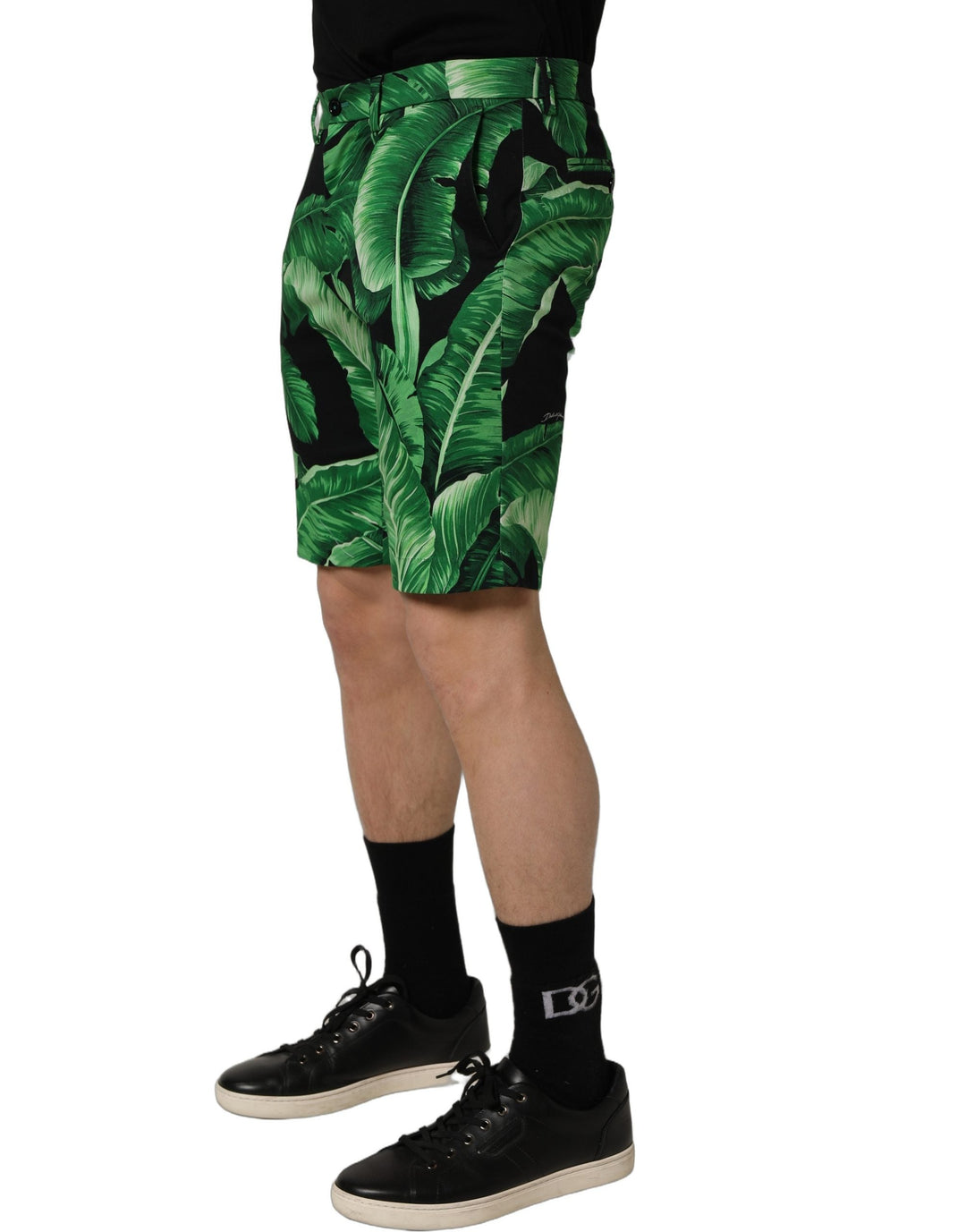 Men’s Dolce &amp; Gabbana Black Green Banana Leaf Men Bermuda Shorts