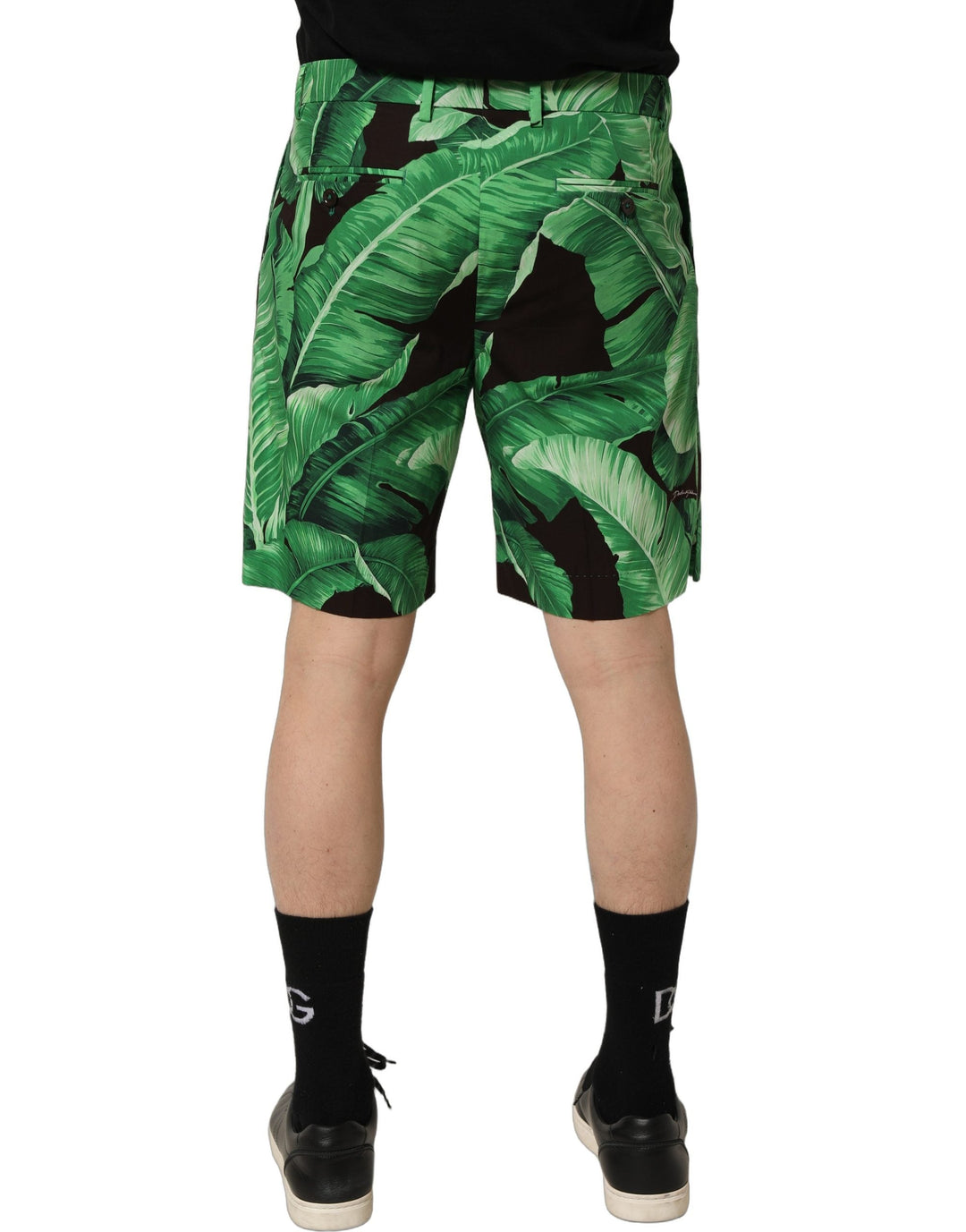 Men’s Dolce &amp; Gabbana Black Green Banana Leaf Men Bermuda Shorts