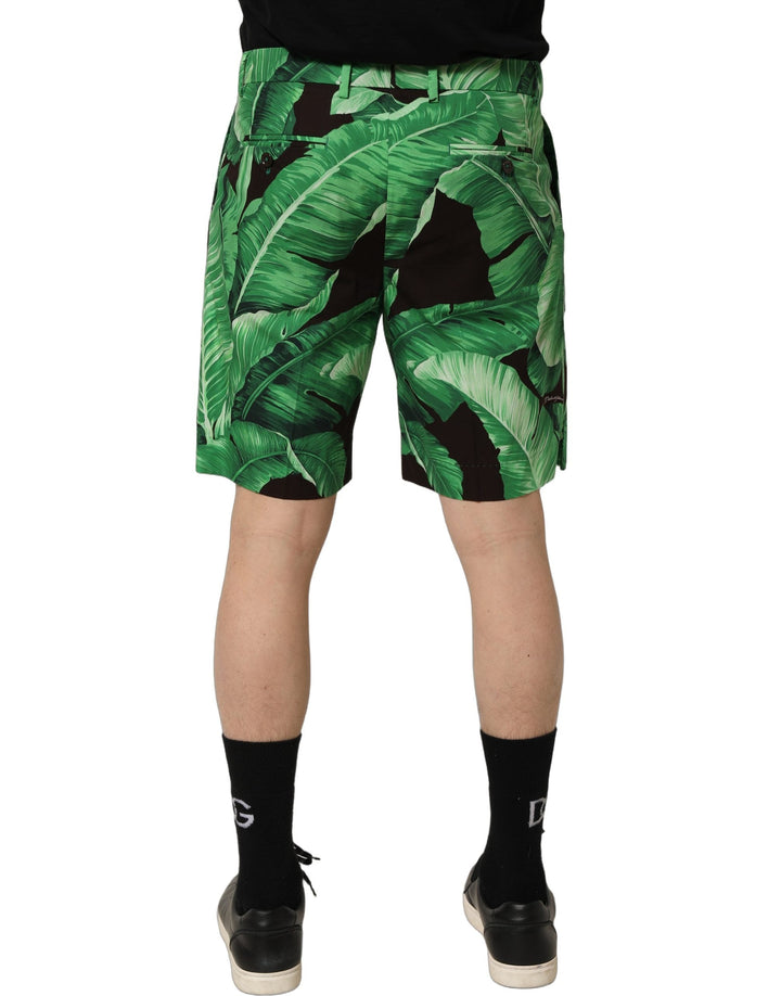 Men’s Dolce &amp; Gabbana Black Green Banana Leaf Men Bermuda Shorts