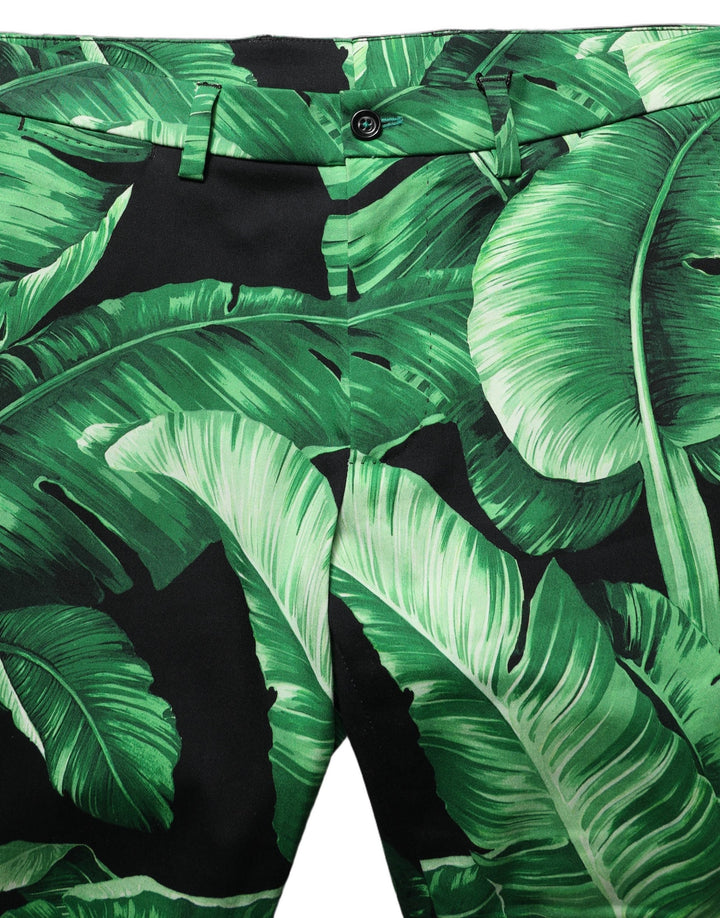 Men’s Dolce &amp; Gabbana Black Green Banana Leaf Men Bermuda Shorts