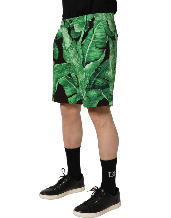 Men’s Dolce &amp; Gabbana Black Green Banana Leaf Men Bermuda Shorts