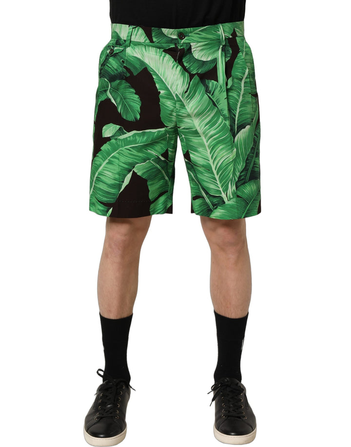 Men’s Dolce &amp; Gabbana Black Green Banana Leaf Men Bermuda Shorts