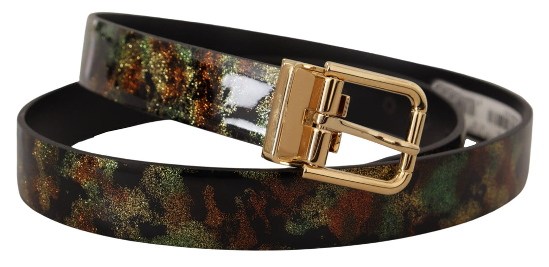 Dolce &amp; Gabbana Black Green Leather Bronze Metal Buckle Belt
