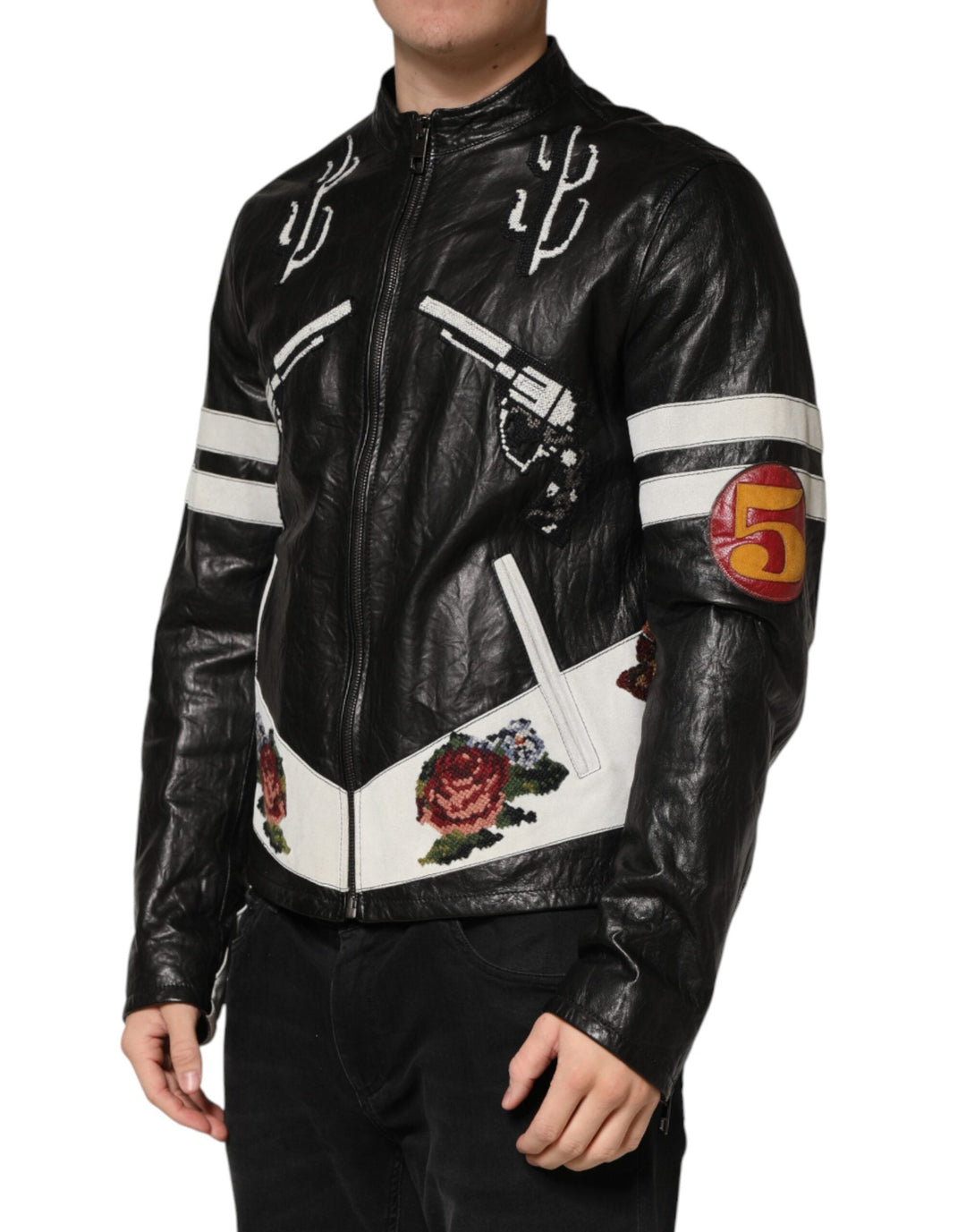 Men’s Dolce &amp; Gabbana Black Guns N’ Roses Fullzip Men Biker Jacket