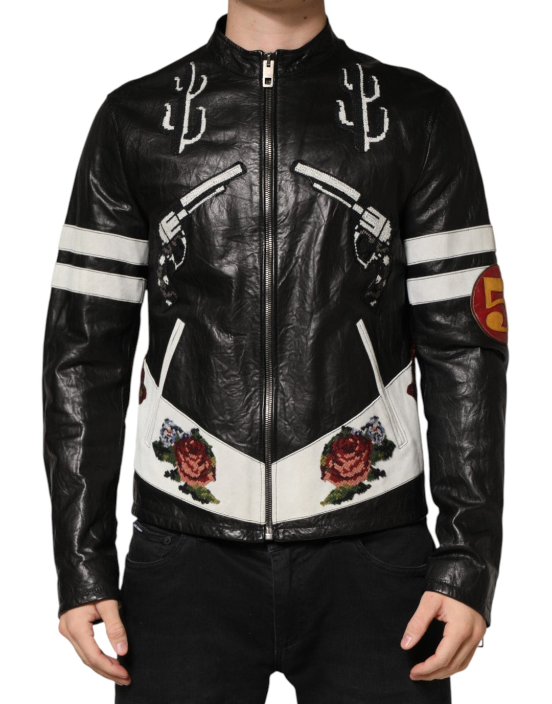 Men’s Dolce &amp; Gabbana Black Guns N’ Roses Fullzip Men Biker Jacket