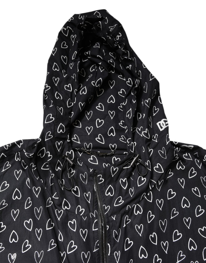 Men’s Dolce &amp; Gabbana Black Heart Print Hooded Windbreaker Jacket