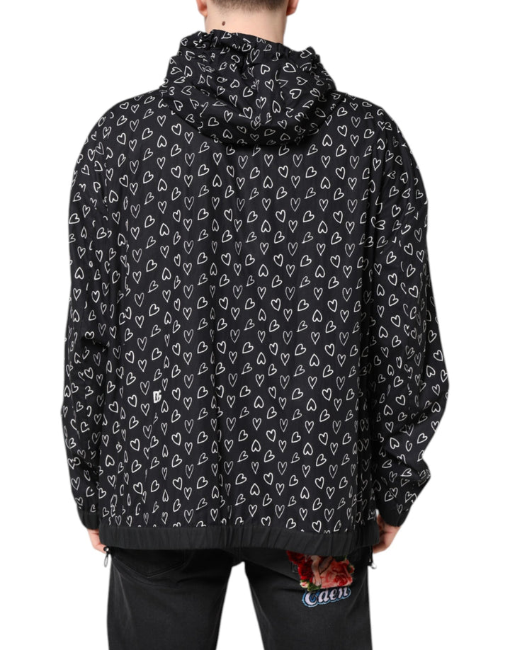 Men’s Dolce &amp; Gabbana Black Heart Print Hooded Windbreaker Jacket