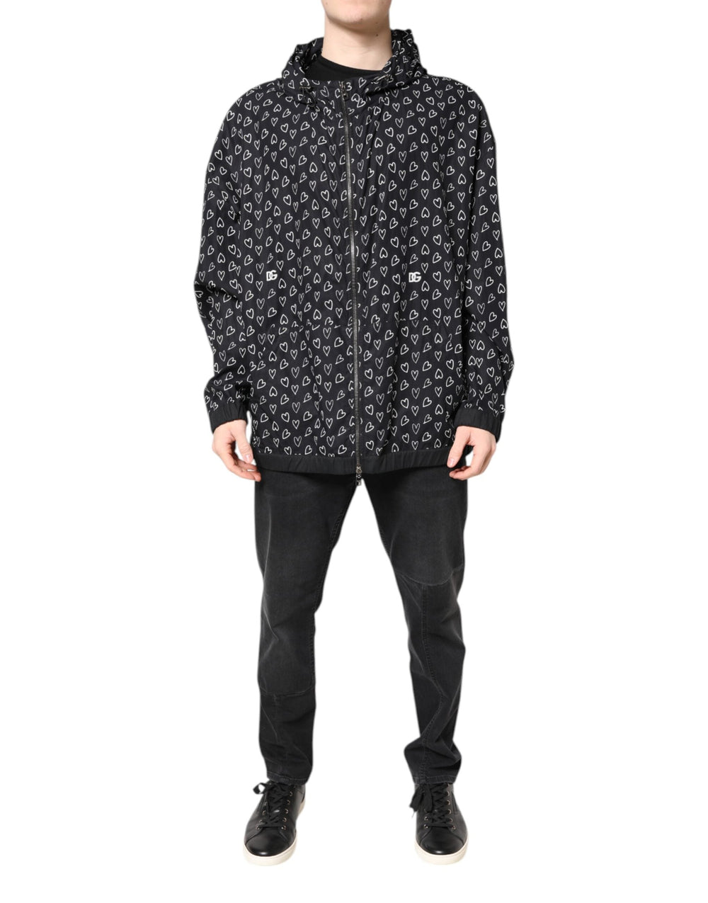 Men’s Dolce & Gabbana Black Heart Print Hooded Windbreaker Jacket