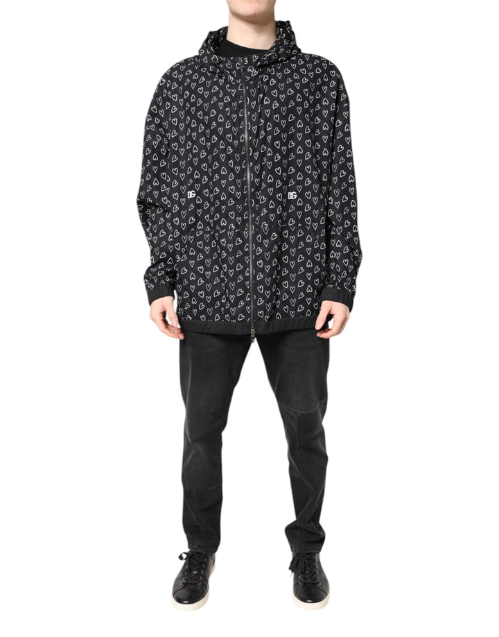 Men’s Dolce &amp; Gabbana Black Heart Print Hooded Windbreaker Jacket