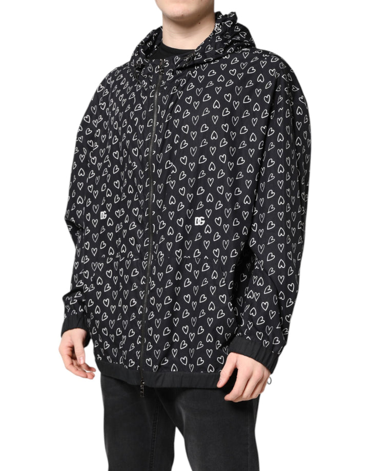 Men’s Dolce &amp; Gabbana Black Heart Print Hooded Windbreaker Jacket