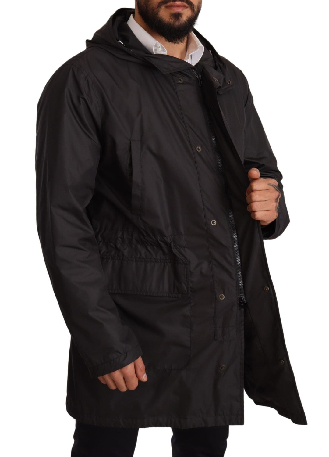 Men’s Dolce &amp; Gabbana Black Hooded Mens Trench Coat Jacket