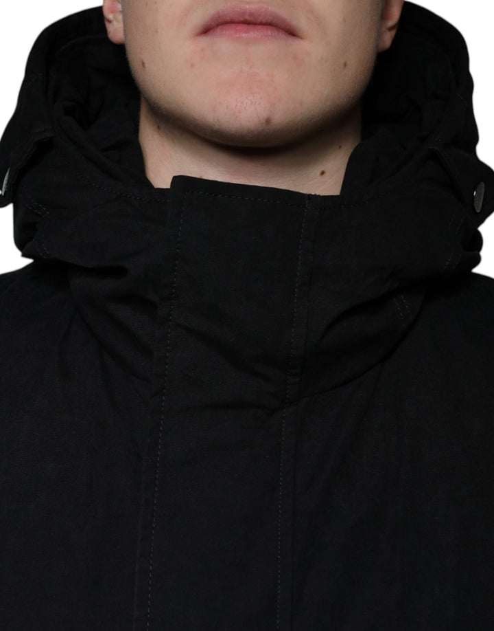 Men’s Dolce &amp; Gabbana Black Hooded Parka Cotton Trench Coat Jacket