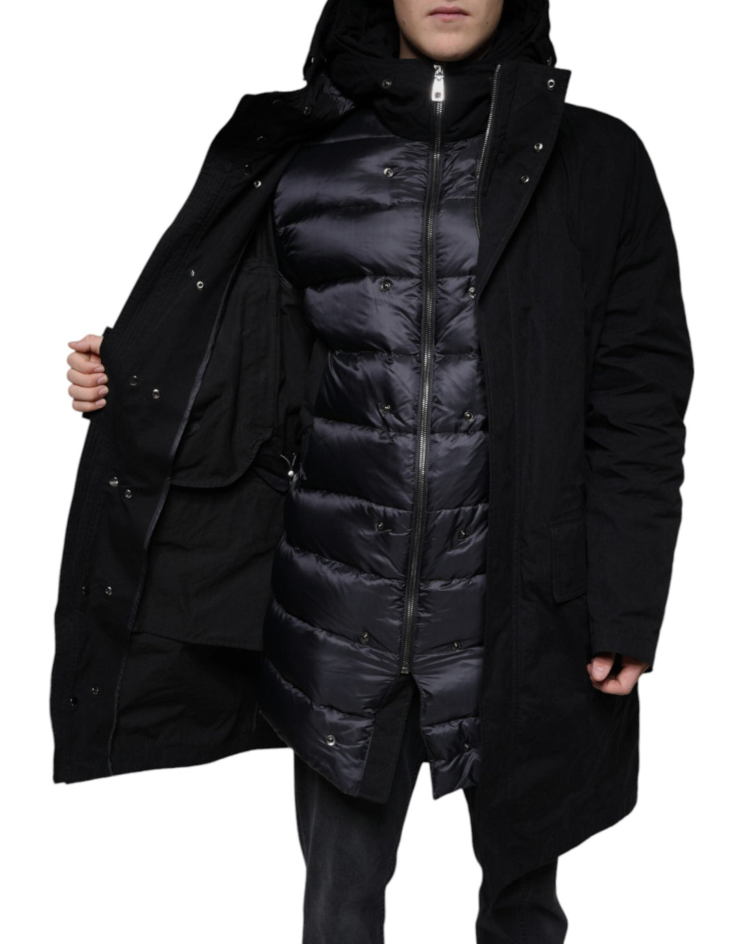 Men’s Dolce &amp; Gabbana Black Hooded Parka Cotton Trench Coat Jacket