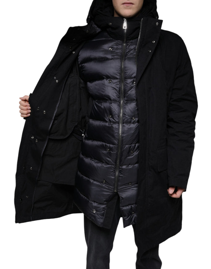 Men’s Dolce &amp; Gabbana Black Hooded Parka Cotton Trench Coat Jacket