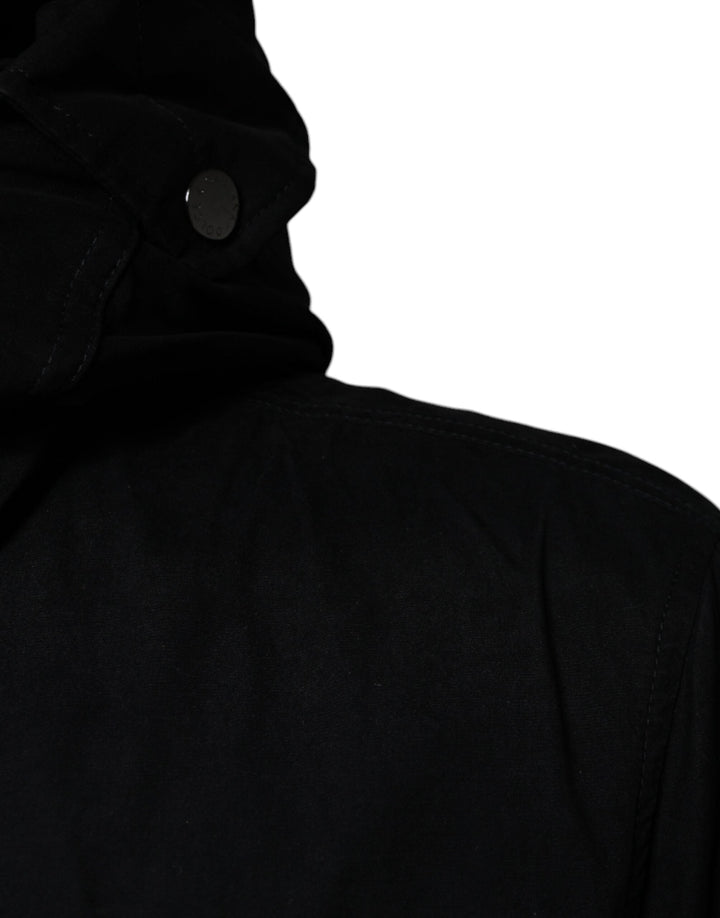 Men’s Dolce &amp; Gabbana Black Hooded Parka Cotton Trench Coat Jacket