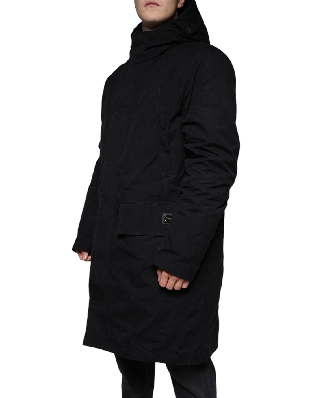 Men’s Dolce &amp; Gabbana Black Hooded Parka Cotton Trench Coat Jacket
