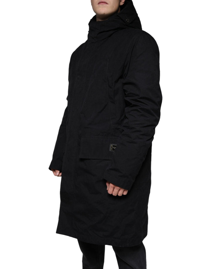 Men’s Dolce &amp; Gabbana Black Hooded Parka Cotton Trench Coat Jacket