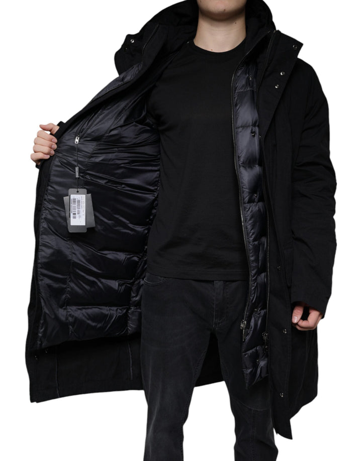Men’s Dolce &amp; Gabbana Black Hooded Parka Cotton Trench Coat Jacket