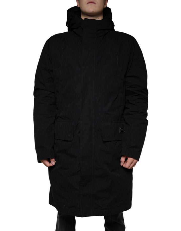 Men’s Dolce &amp; Gabbana Black Hooded Parka Cotton Trench Coat Jacket
