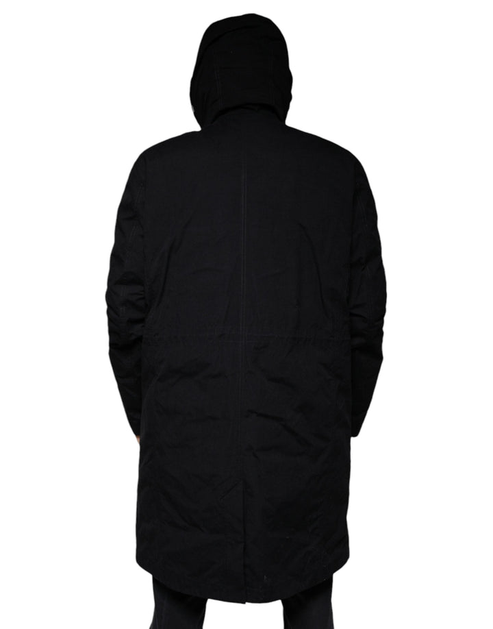 Men’s Dolce &amp; Gabbana Black Hooded Parka Cotton Trench Coat Jacket