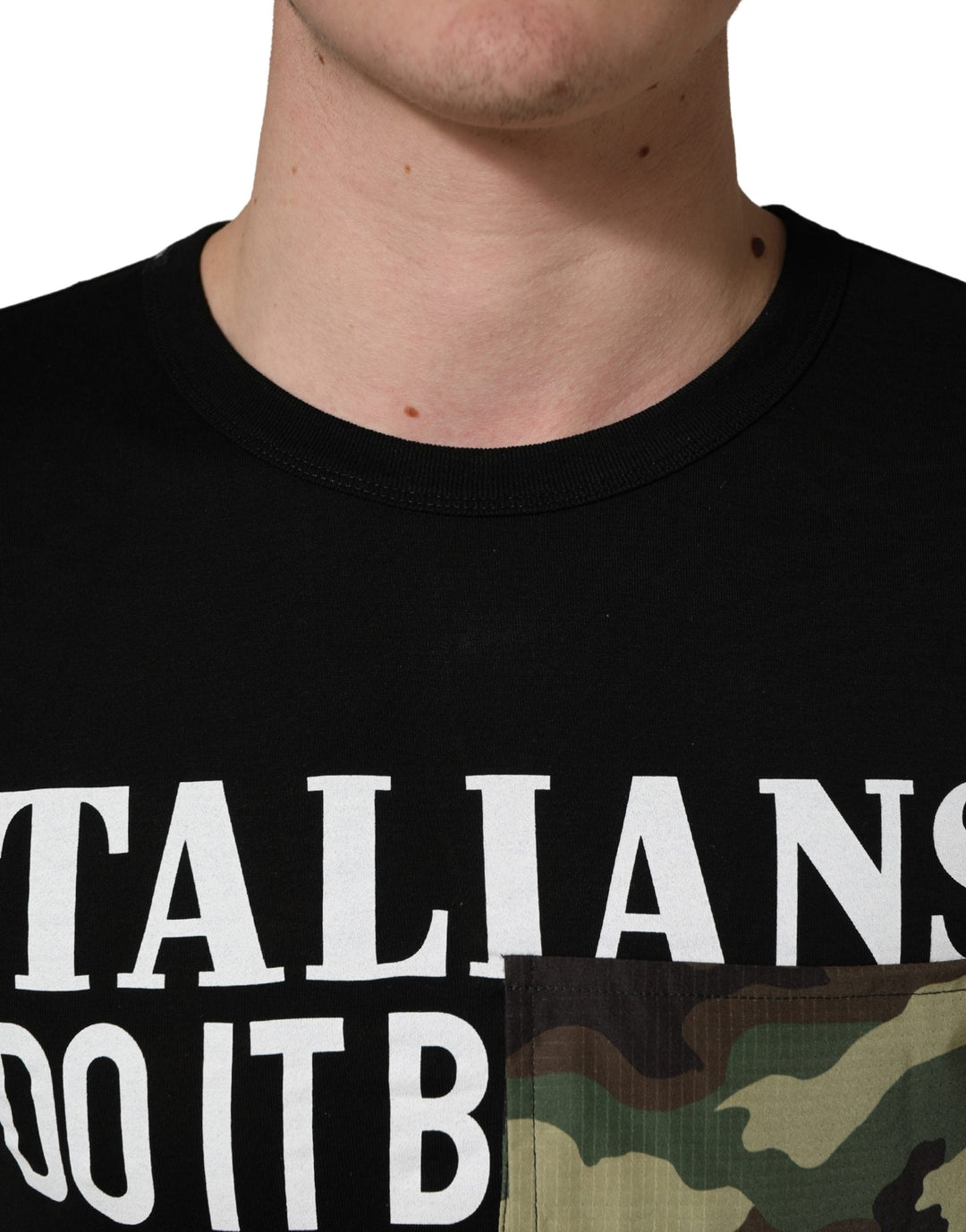 Dolce &amp; Gabbana Black Italians do it Better Camo Pocket Men T-shirt