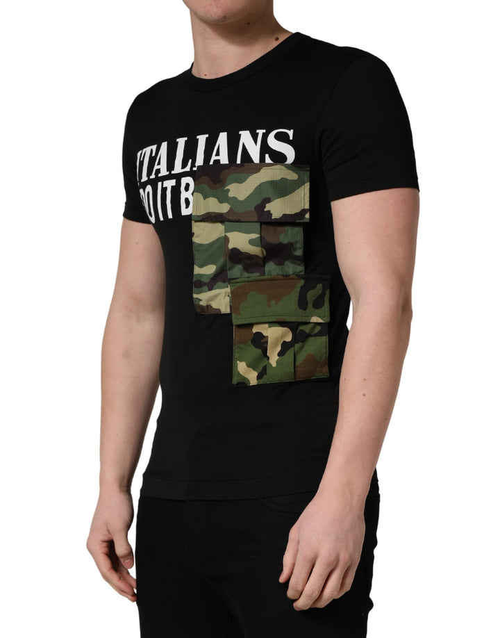 Dolce &amp; Gabbana Black Italians do it Better Camo Pocket Men T-shirt