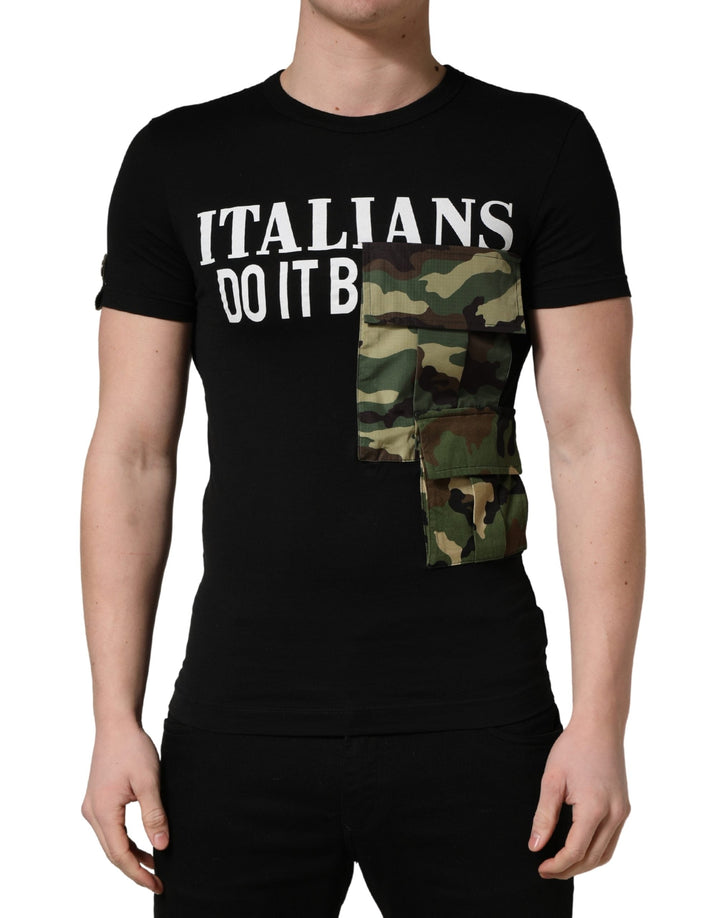 Dolce &amp; Gabbana Black Italians do it Better Camo Pocket Men T-shirt