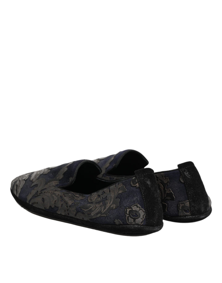 Men’s Dolce &amp; Gabbana Black Jacquard Leather Slip on Loafers Shoes