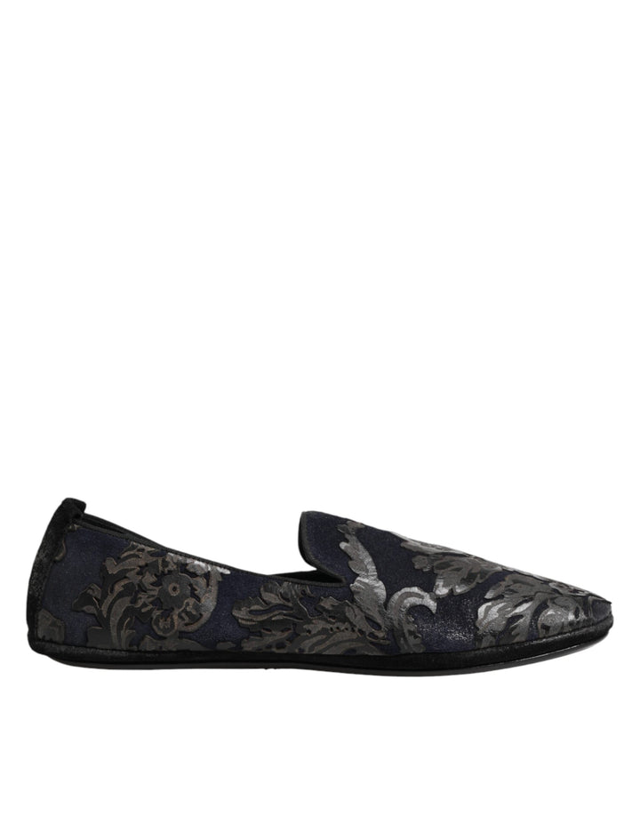 Men’s Dolce &amp; Gabbana Black Jacquard Leather Slip on Loafers Shoes