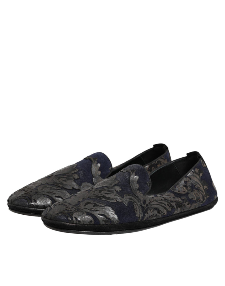 Men’s Dolce &amp; Gabbana Black Jacquard Leather Slip on Loafers Shoes