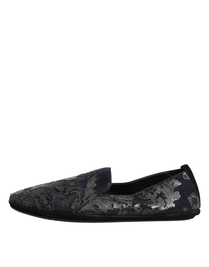 Men’s Dolce &amp; Gabbana Black Jacquard Leather Slip on Loafers Shoes