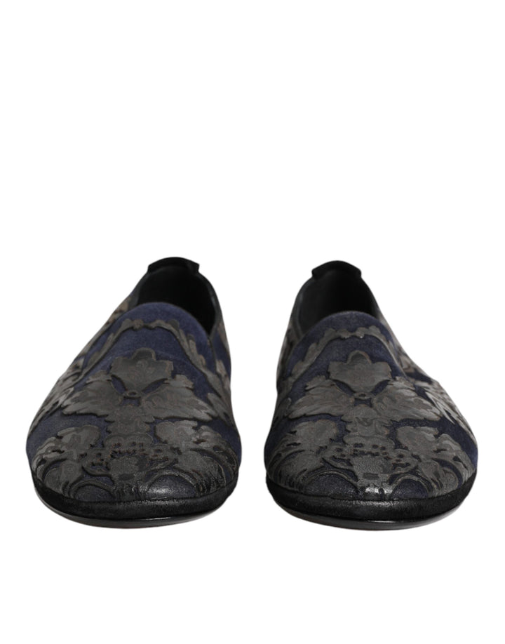 Men’s Dolce &amp; Gabbana Black Jacquard Leather Slip on Loafers Shoes