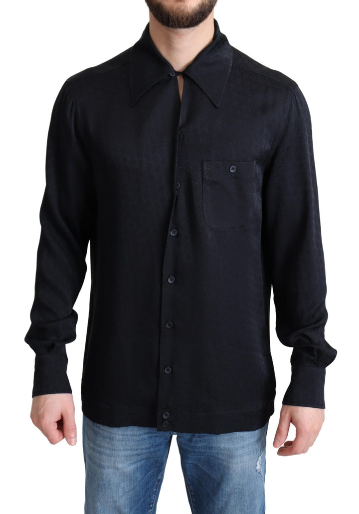 Men’s Dolce &amp; Gabbana Black Jacquard Silk Casual Button Down Shirt