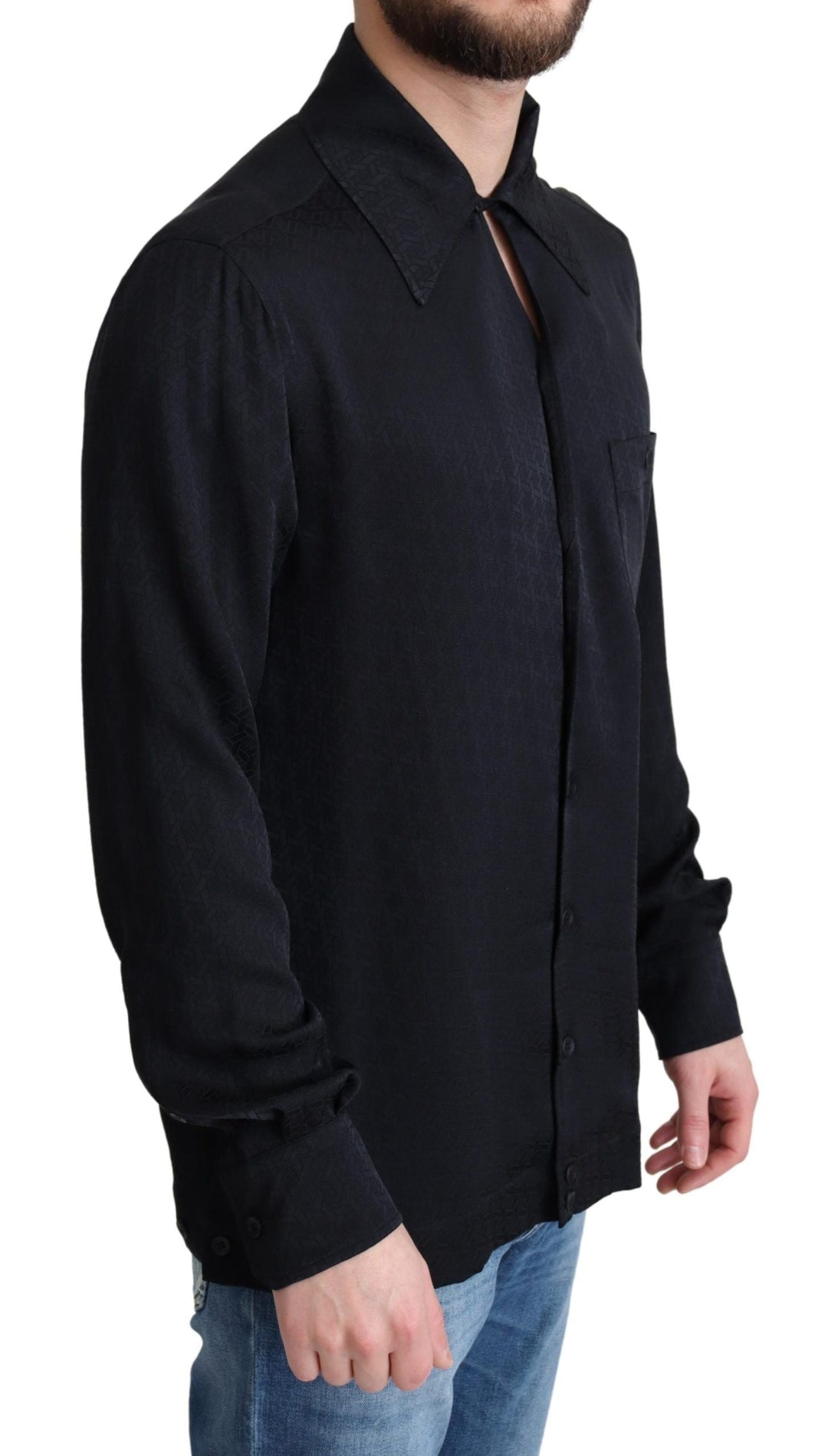 Men’s Dolce &amp; Gabbana Black Jacquard Silk Casual Button Down Shirt