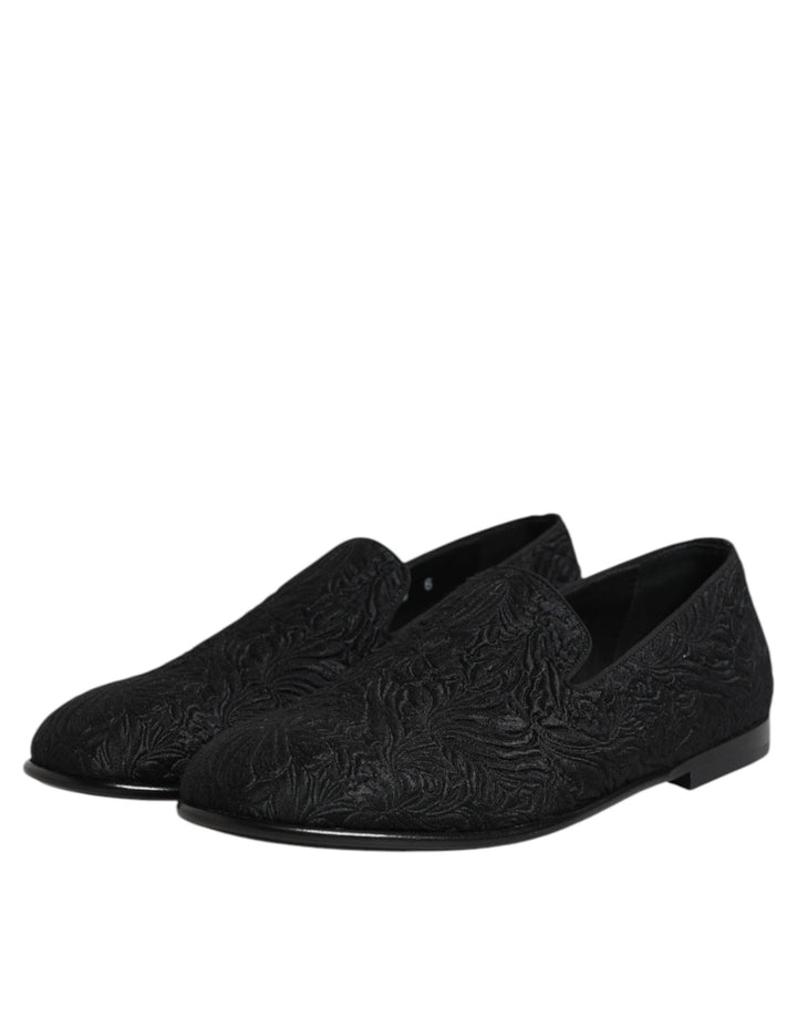 Men’s Dolce &amp; Gabbana Black Jacquard Slip on Loafers Formal Shoes