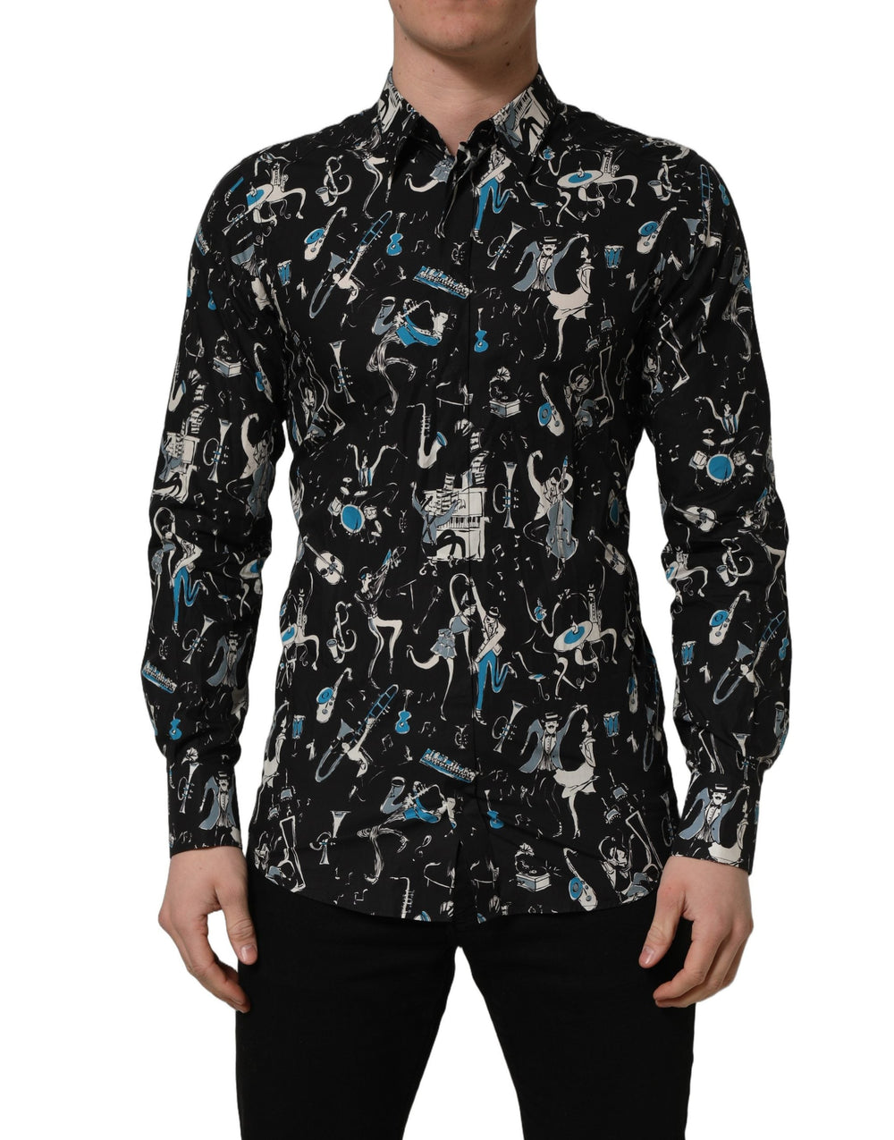 Dolce & Gabbana Black Jazz Club Cotton Gold Fit Dress Shirt