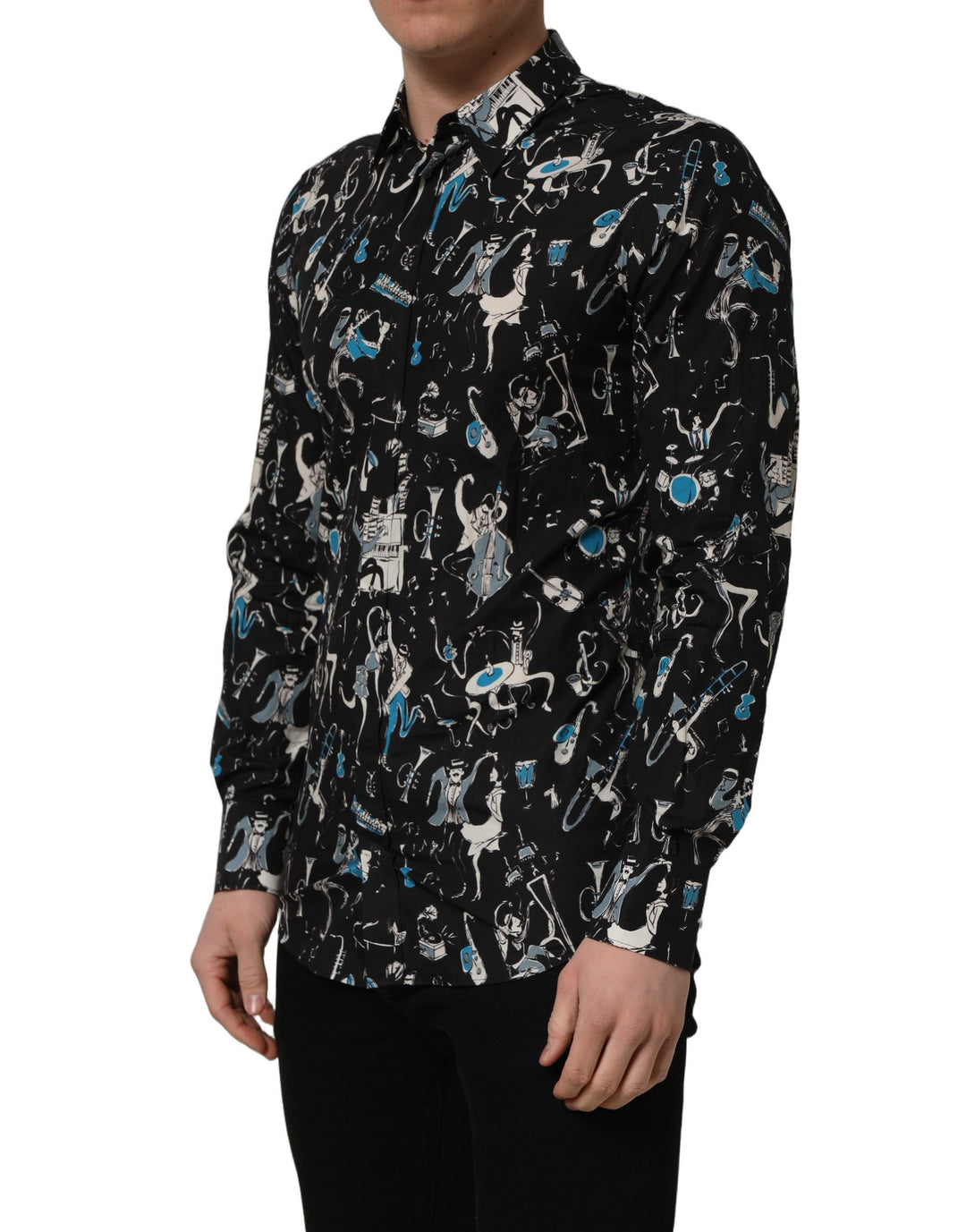 Dolce &amp; Gabbana Black Jazz Club Cotton Gold Fit Dress Shirt