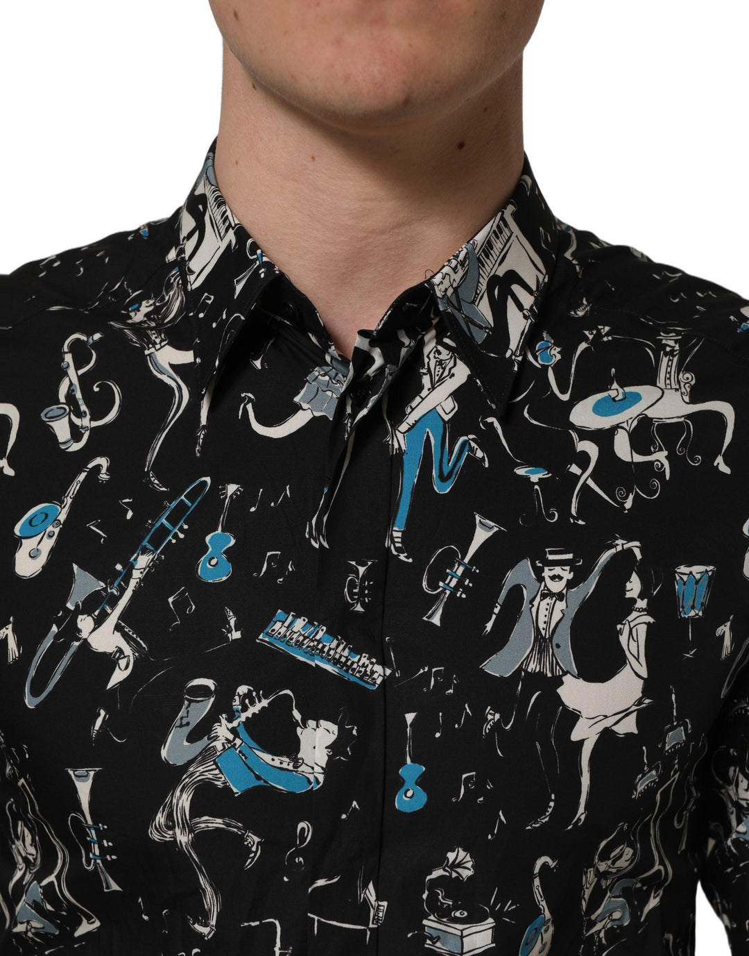 Dolce &amp; Gabbana Black Jazz Club Cotton Gold Fit Dress Shirt