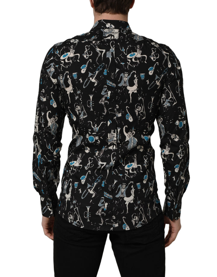 Dolce &amp; Gabbana Black Jazz Club Cotton Gold Fit Dress Shirt
