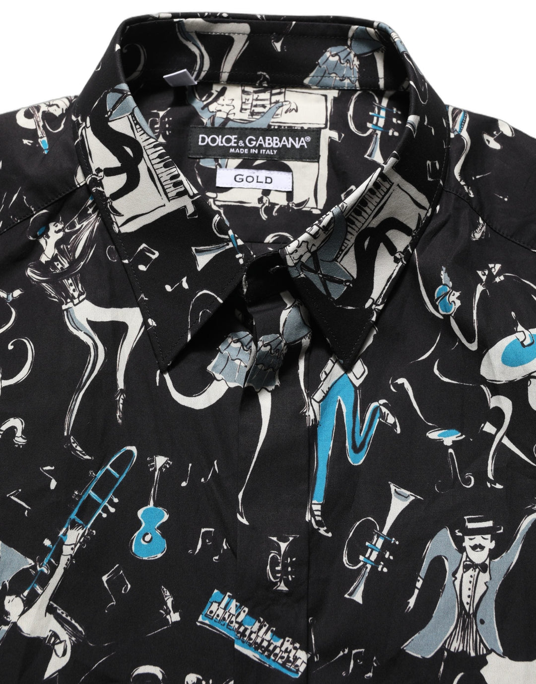 Dolce & Gabbana Black Jazz Club Cotton Gold Fit Dress Shirt