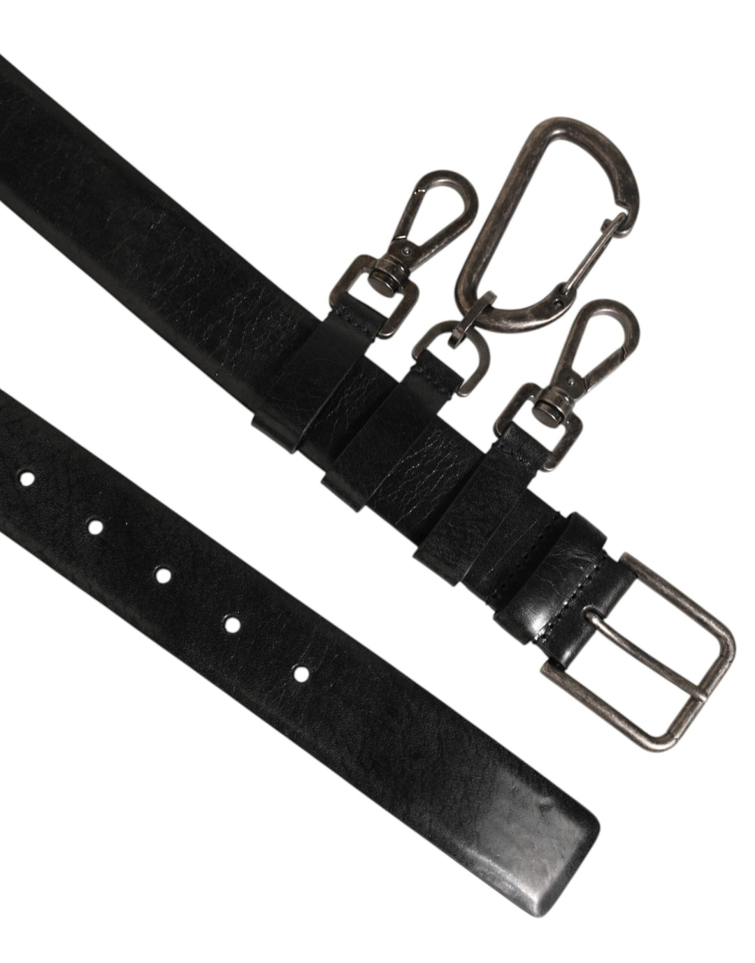 Dolce &amp; Gabbana Black Key Ring Clip Attachments Buckle Belt