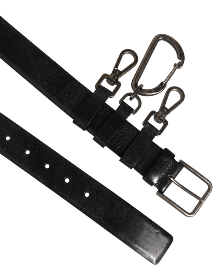 Dolce &amp; Gabbana Black Key Ring Clip Attachments Buckle Belt