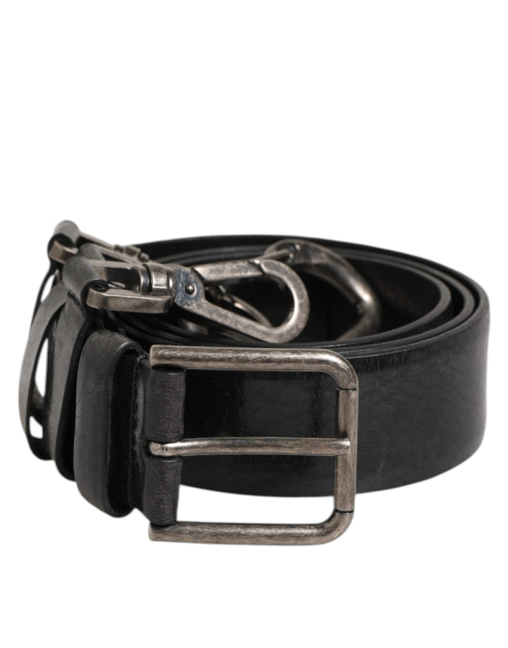 Dolce &amp; Gabbana Black Key Ring Clip Attachments Buckle Belt
