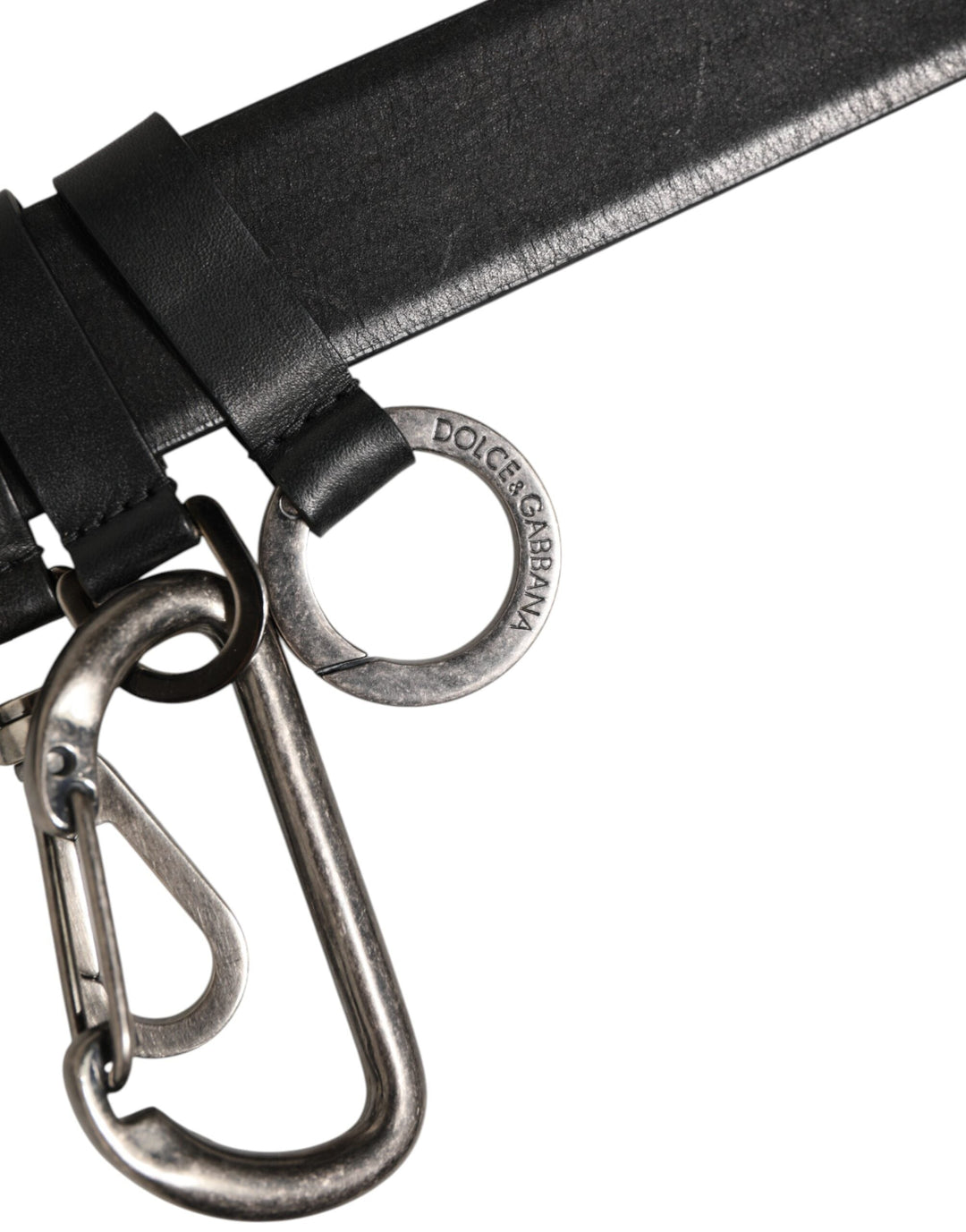 Dolce &amp; Gabbana Black Key Ring Clip Attachments Buckle Belt