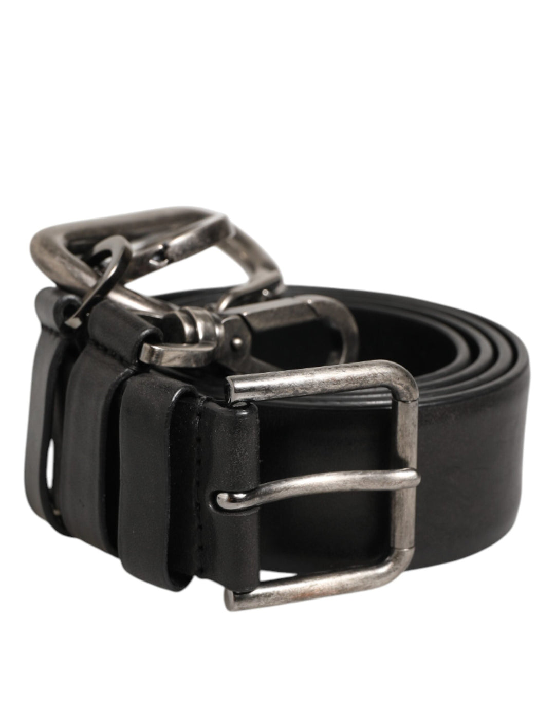 Dolce &amp; Gabbana Black Key Ring Clip Attachments Buckle Belt