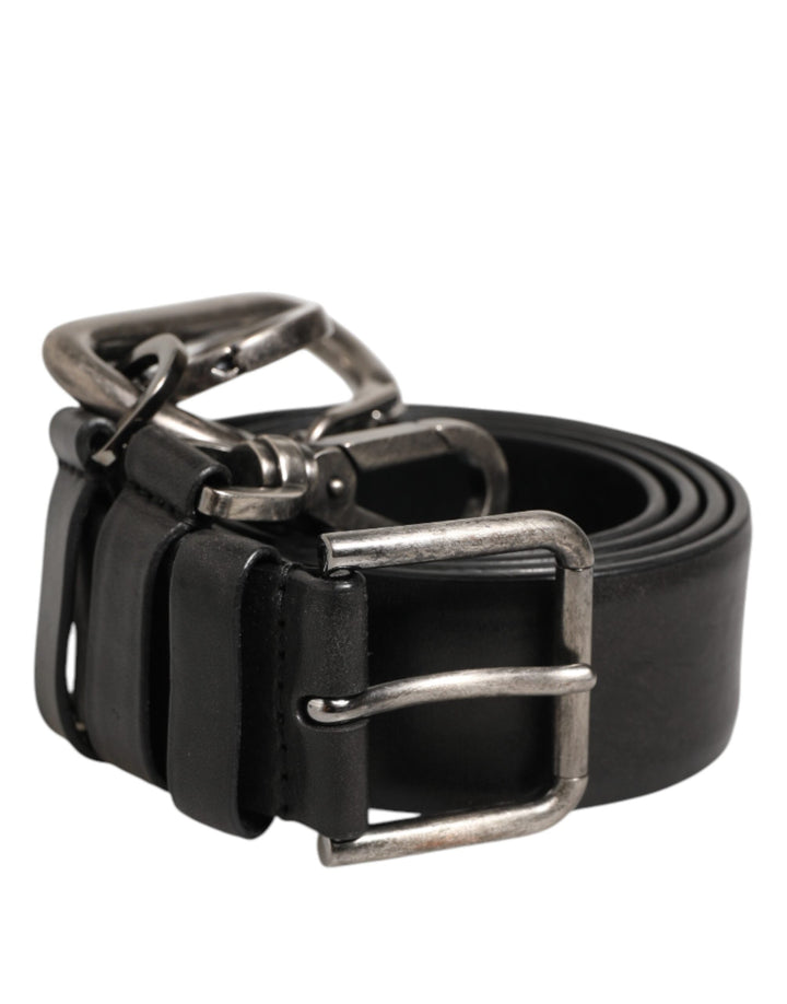 Dolce &amp; Gabbana Black Key Ring Clip Attachments Buckle Belt