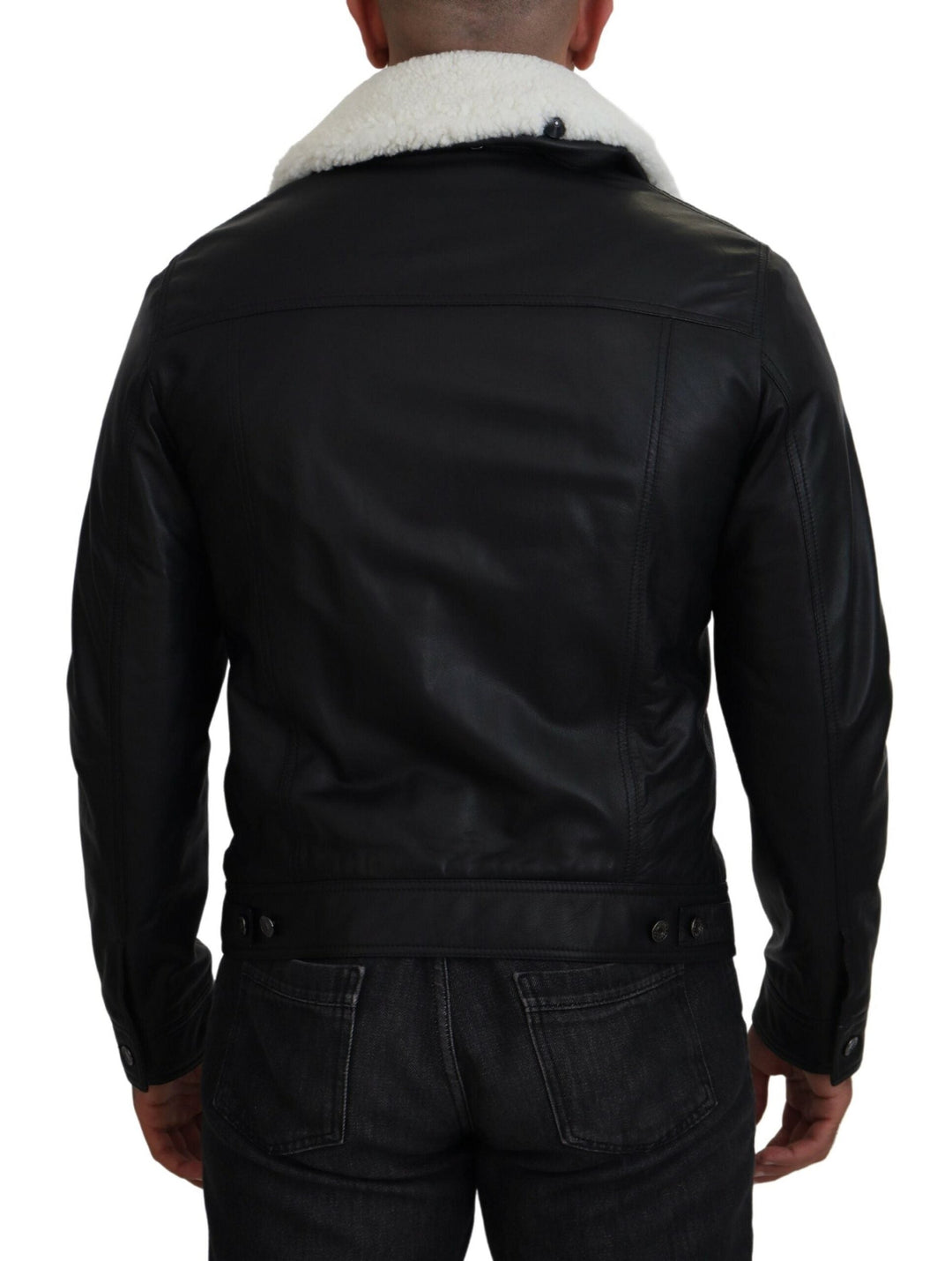 Men’s Dolce &amp; Gabbana Black Lamb Leather Collared Men Coat Jacket
