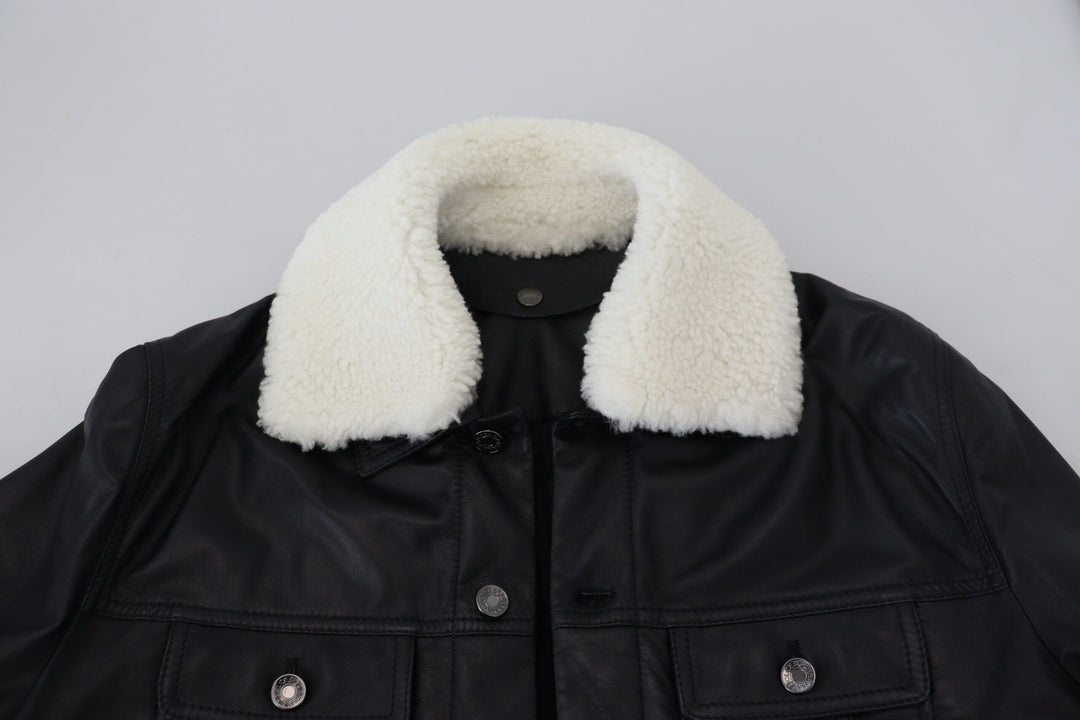 Men’s Dolce &amp; Gabbana Black Lamb Leather Collared Men Coat Jacket
